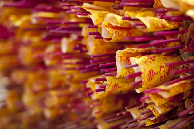 Incense sticks in a Buddhist temple in Kuala Lumpur, Malaysia, Southeast Asia, Asia