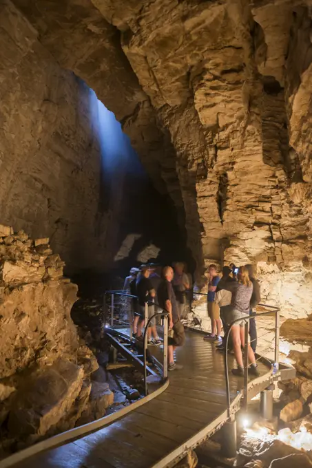 Tourists exploring Waitomo Caves, Waikato Region, North Island, New Zealand, Pacific