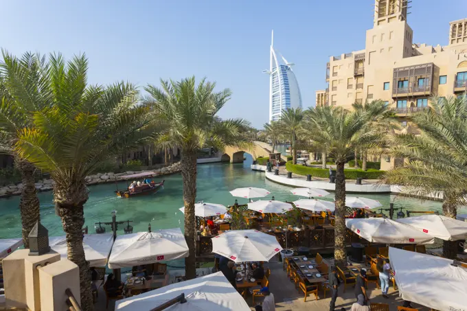 View of Burj Al Arab from Madinat Jumeirah, Dubai, United Arab Emirates, Middle East