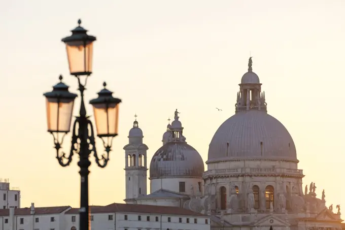 Domes of Santa Maria Della Salute at sunset, Venice, UNESCO World Heritage Site, Veneto, Italy, Europe