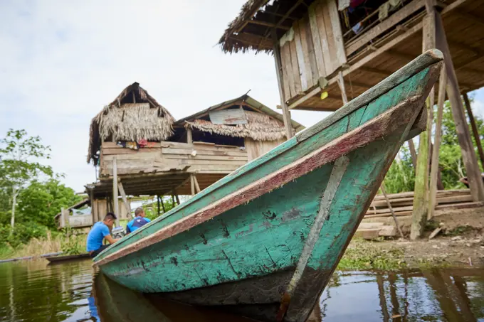 Low angle shot of Riverboat in Nanay River, near Iquitos, Peru, South America