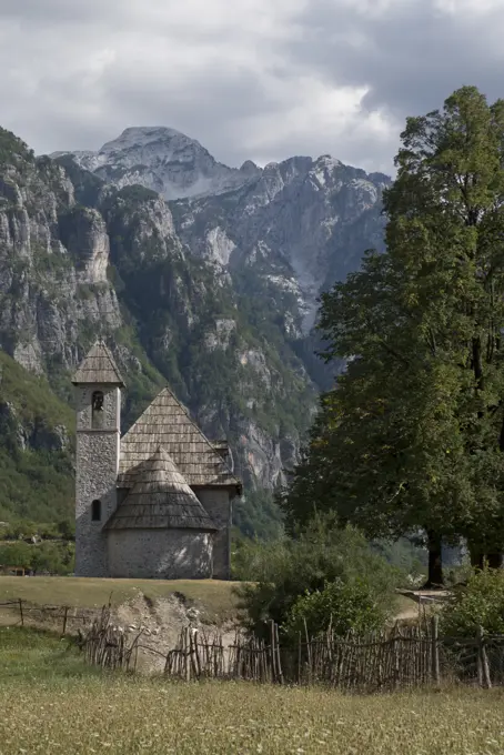 View of the Albanian Alps near Thethi, on the western Balkan peninsula, in northern Albania, Europe