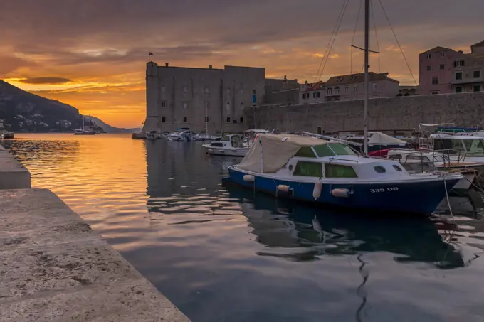 The old port of Dubrovnik at sunrise, Croatia, Europe