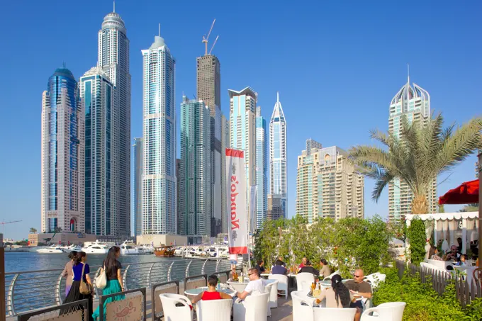 Dubai Marina and bar, Dubai, United Arab Emirates, Middle East