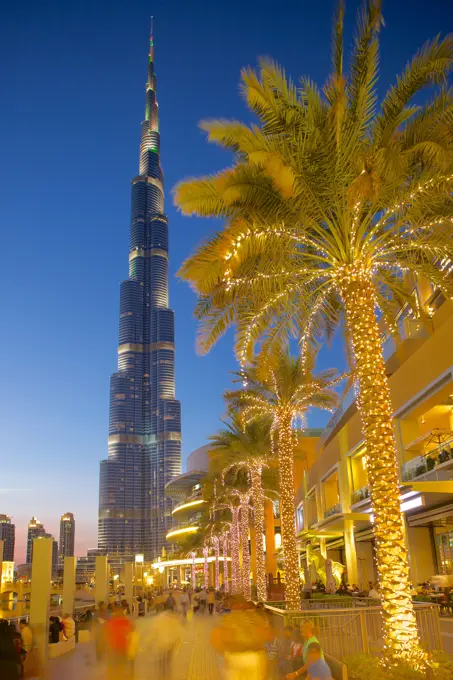 Burj Khalifa and Dubai Mall at dusk, Dubai, United Arab Emirates, Middle East