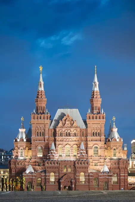 Exterior of State Historical Museum at night, Red Square, UNESCO World Heritage Site, Moscow, Moscow Oblast, Russia, Europe