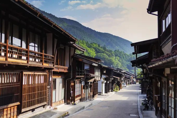 Nakasendo old post town of Tsumago, Nagano prefecture, Honshu, Japan, Asia