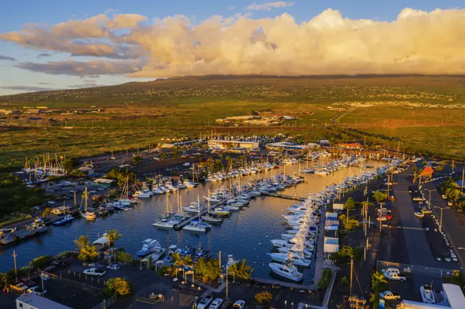 Aerial view of Honokohau Marina, Big Island, Hawaii, United States of America, North America