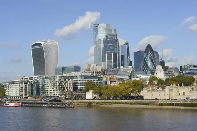 City of London skyscrapers viewed across the River Thames, London, England, United Kingdom, Europe