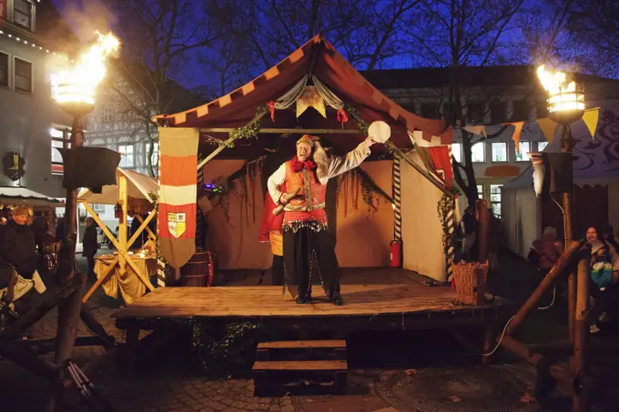 Juggler at the Medieval Market at the Christmas Fair, Esslingen, Baden Wurttemberg, Germany, Europe