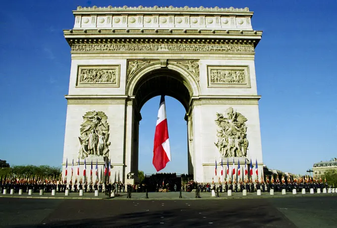 Veterans Parade for Remembrance Day at the Arc de Triomphe in Paris, France