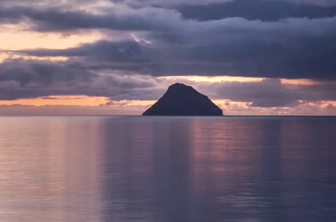 The small island of Litla Dimun before sunrise, Faroe Islands, Denmark, Europe