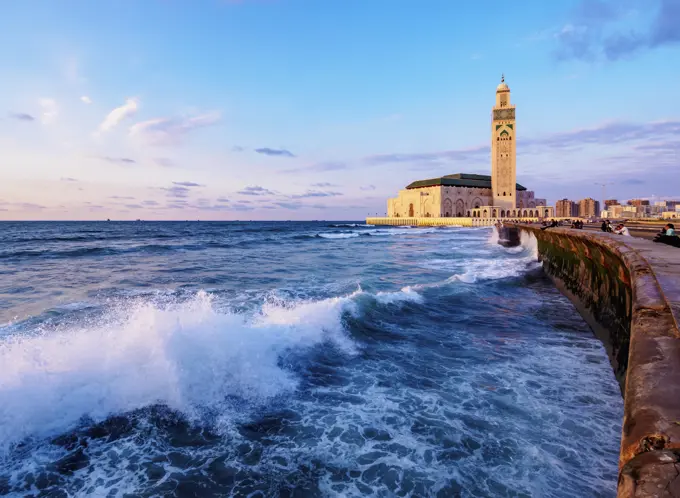 The Hassan II Mosque at sunset, Casablanca, Casablanca-Settat Region, Morocco, North Africa, Africa