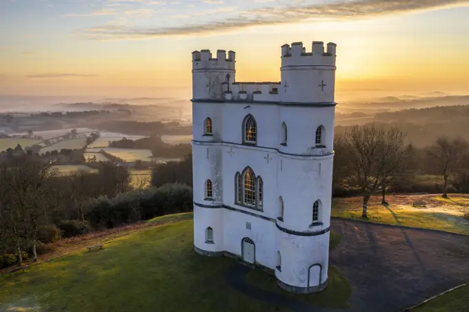 Sunrise at Haldon Belvedere (Lawrence Castle) in winter, Devon, England, United Kingdom, Europe