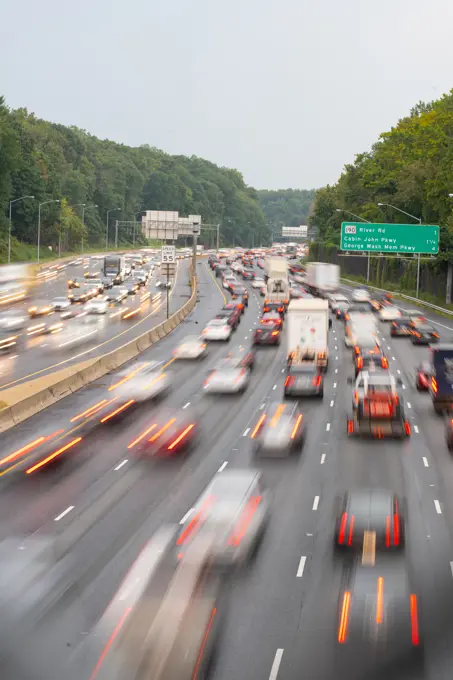 Rush hour traffic on the Washington DC Capitol Beltway near Bethesda, Maryland, United States of America, North America