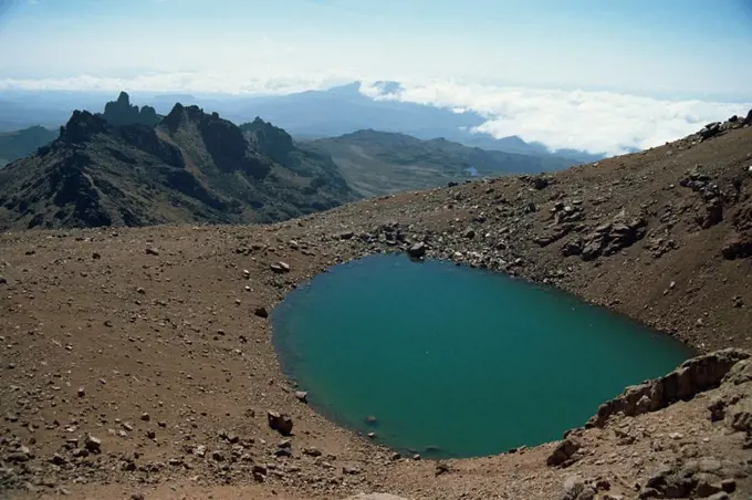 Mount Kenya Tarn with Gorges Valley in the background, Kenya, East Africa, Africa