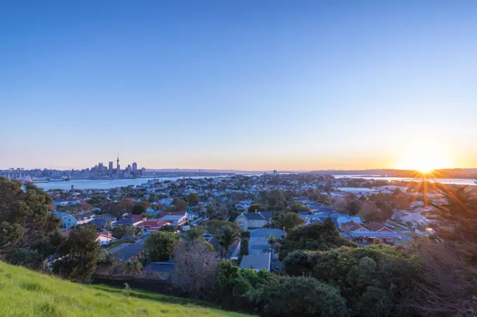 Auckland Skyline at dusk, Auckland, North Island, New Zealand, Pacific