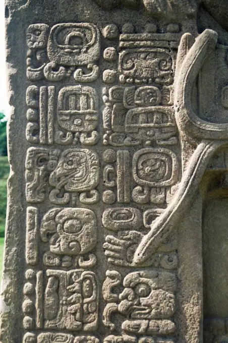 Mayan stela J, dating from 756 AD, Quirigua, UNESCO World Heritage Site, Guatemala, Central America