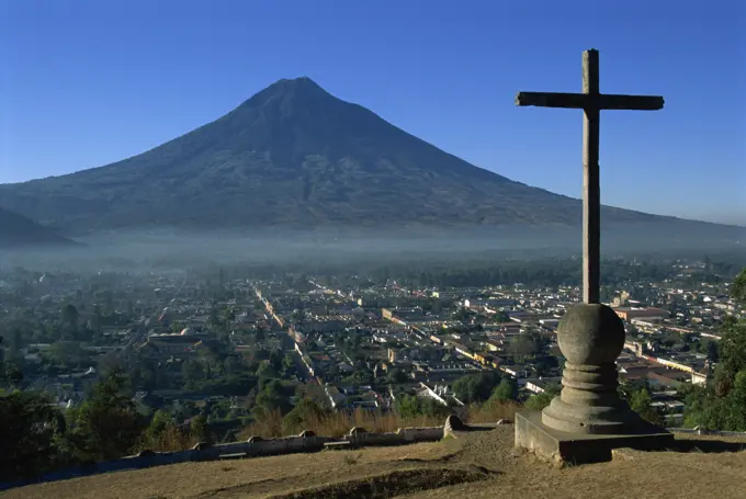 View towards Agua volcano, Antigua, Guatemala, Central America