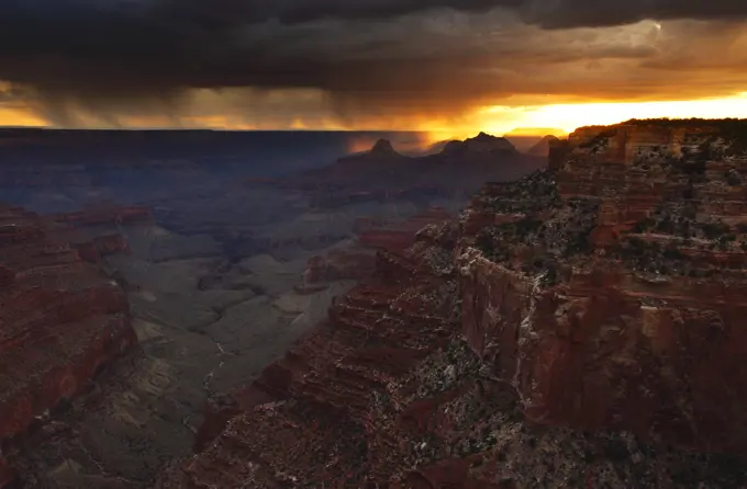 Thunderstorms over south rim, from Cape Royal, north rim, Grand Canyon, Grand Canyon National Park, UNESCO World Heritage Site, Arizona, United States of America, North America