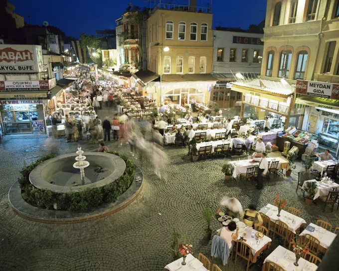 Pavement fish restaurants, Istanbul, Turkey, Europe