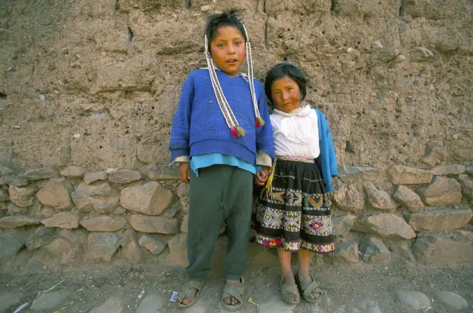 Two children, Cuzco, Peru, South America