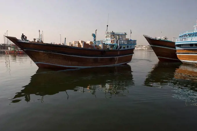 Traditional dhow at the Dhow Wharfage, Dubai Creek, Dubai, United Arab Emirates, Middle East