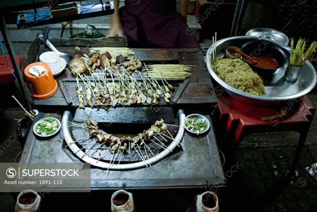 High angle view of street food, Myanmar