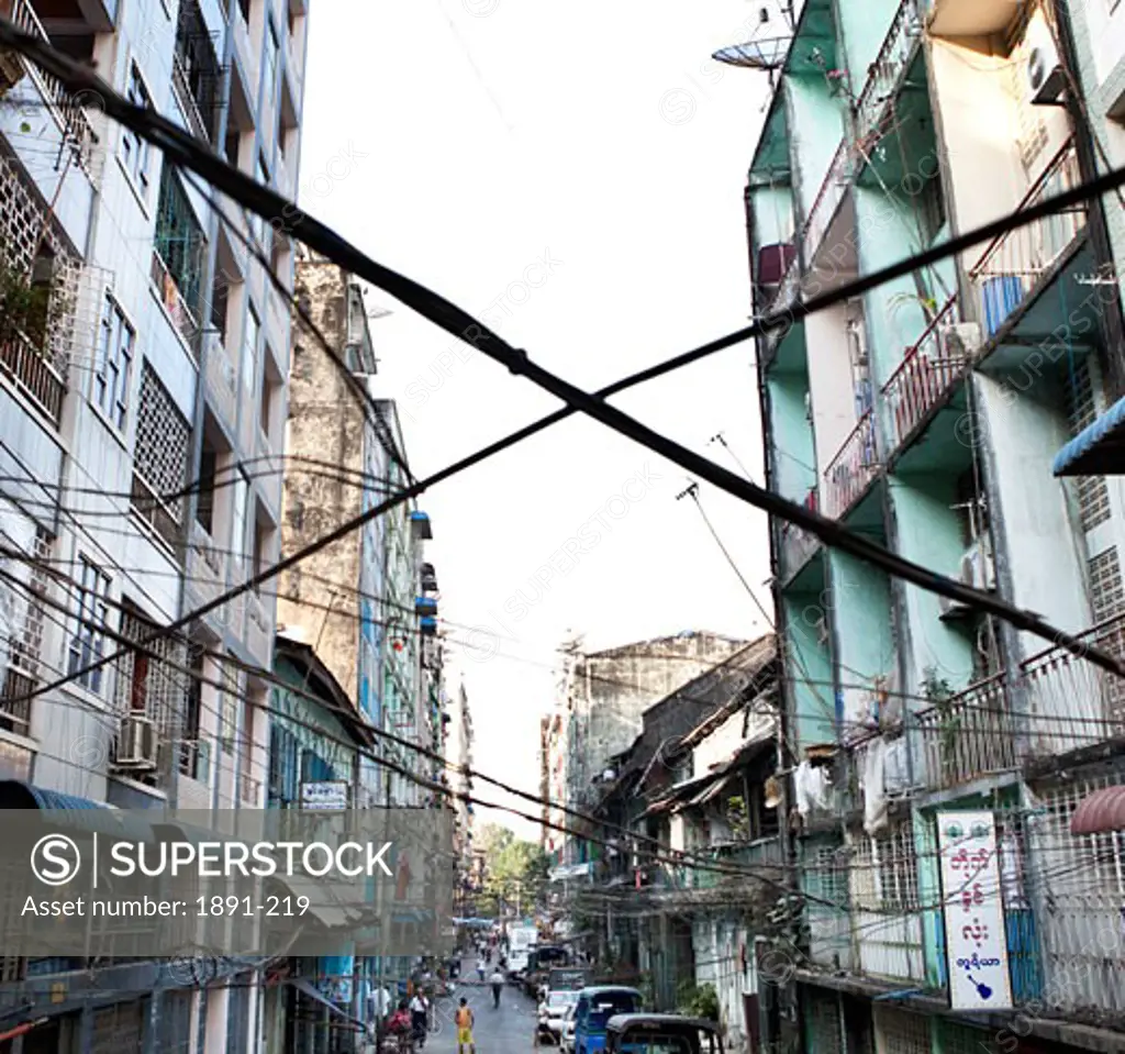 Buildings along a street, Myanmar