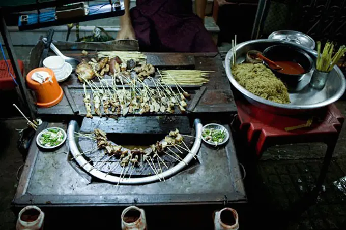 High angle view of street food, Myanmar