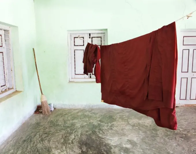 Monk robes hanging on a clothesline, Myanmar