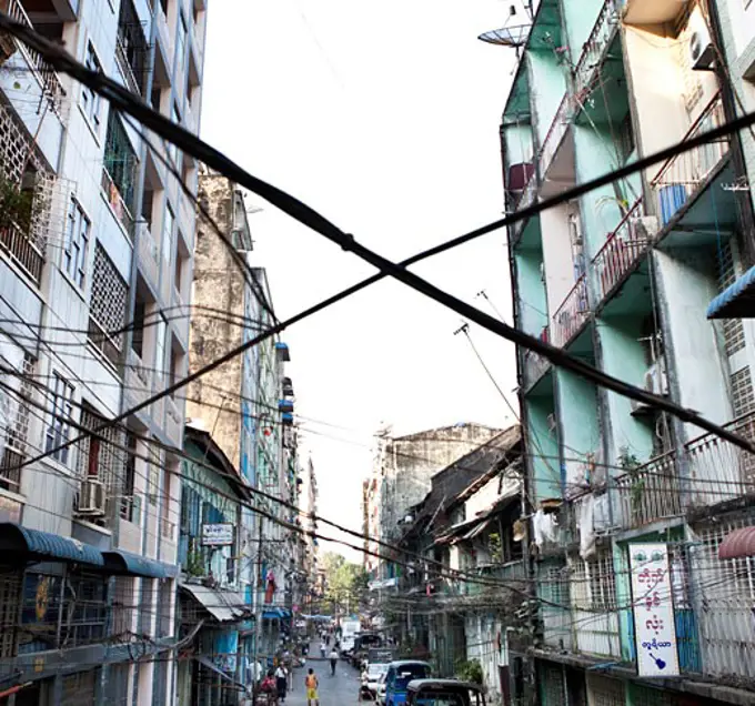 Buildings along a street, Myanmar