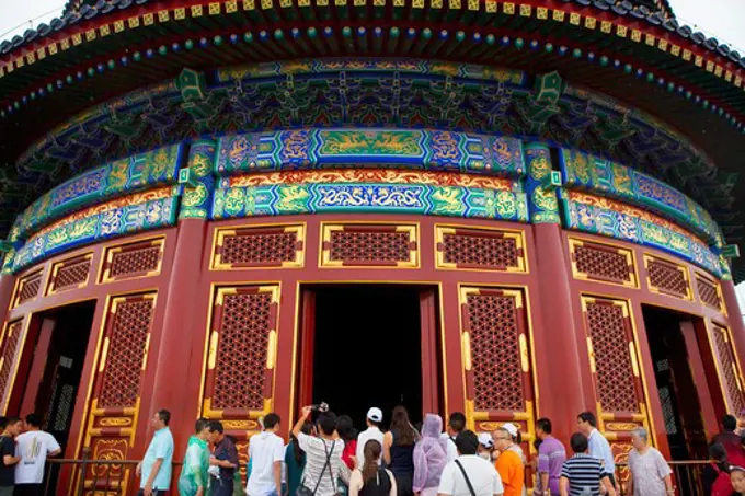 Tourists in a temple, Temple Of Heaven, Beijing, China