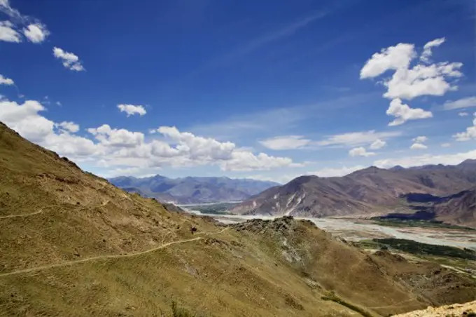 Mountain ranges against sky, Tibet,