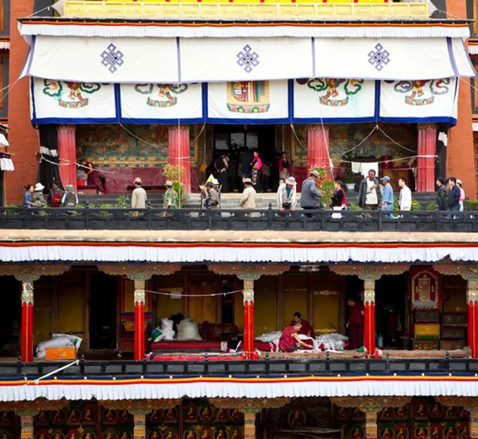 People at a temple, Tashilhunpo Monastery, Shigatse, Tibet,