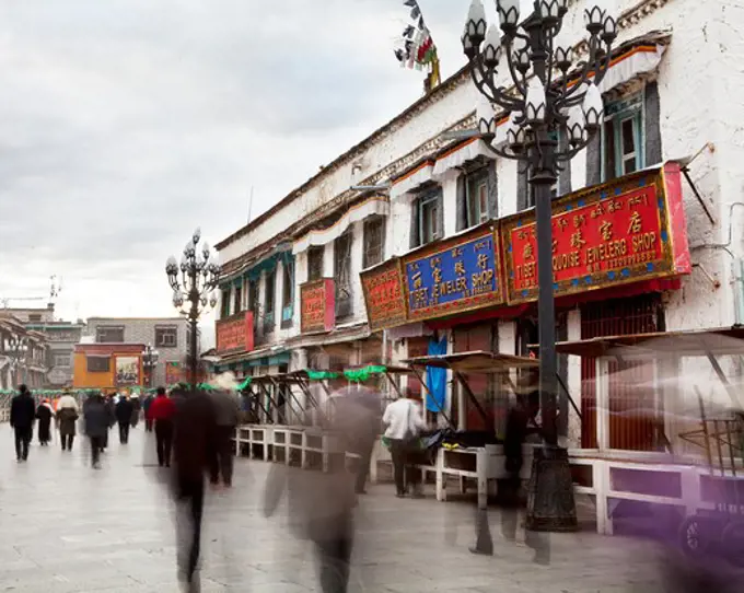 People in a market, Lhasa, Tibet,