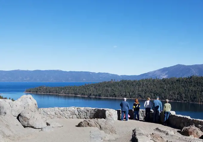 Tourists looking at the lake view, Lake Tahoe, USA