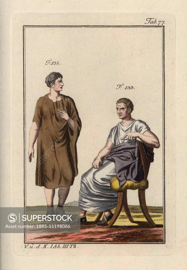 Roman man wearing the panula, and a seated Roman senator. Handcolored ...