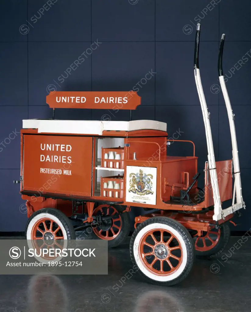 This horse-drawn Purley type float worked several areas of London before ending its working life in around 1957 at the Fulham Depot of United Dairies,...