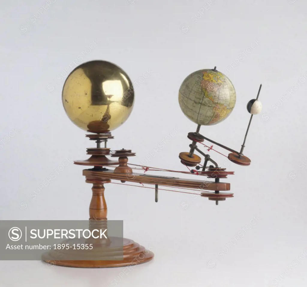 This planetary model was made by Laing Planetarium Company in Detroit, Michigan, United States. Called an orrery, or more correctly a tellurium, it is...