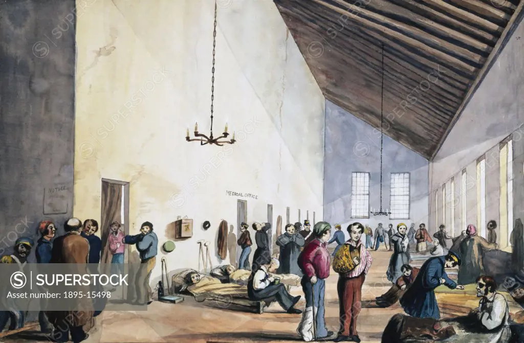 Contemporary watercolour showing the interior of the Scutari Hospital, near Istanbul, Turkey. Scutari was the main British military hospital during th...