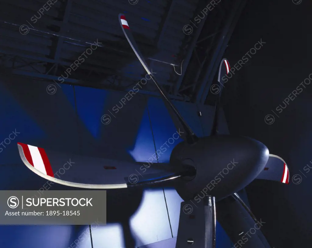 Dowty Aerospace Propellers manufactured this six-bladed R391 propeller system for the Lockheed Martin C-130J Hercules aircraft. The propeller has a sw...