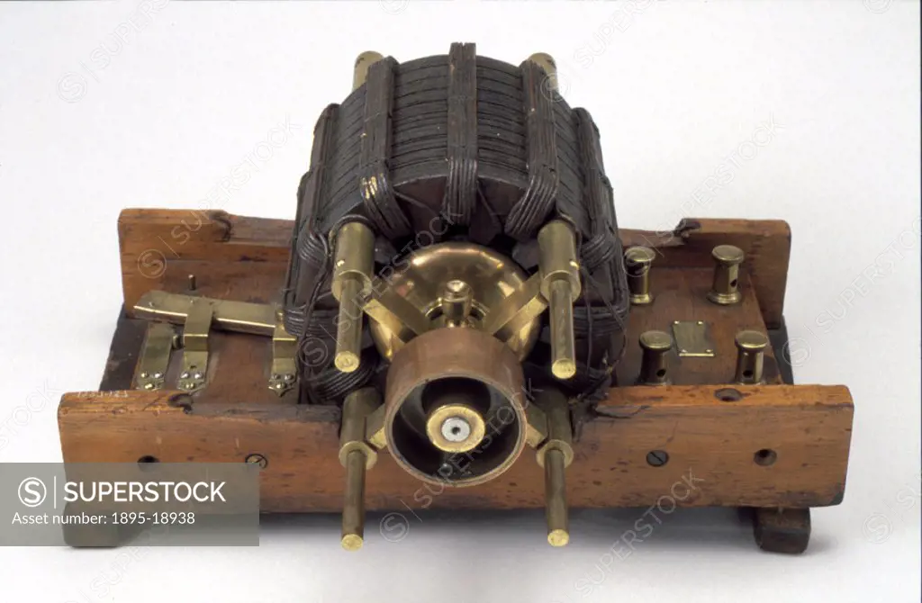 Original Tesla induction motor, 1887-1888. Nikola Tesla (1856-1943), Croatian-born American physicist and electrical engineer, patented in 1887-1888 w...