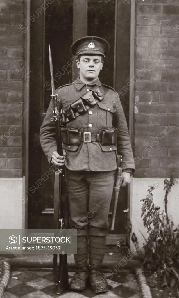 Postcard showing a soldier of the Essex Regiment. At the outset of the First World War the British Army was an entirely professional volunteer force. ...