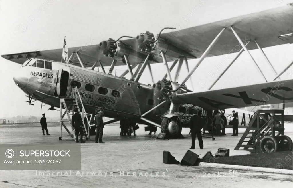 HP42 G-AAXC ´Heracles´ boarding passengers, possibly from Croydon Airport, Greater London. The Handley Page HP42 was the most famous Imperial Airways ...