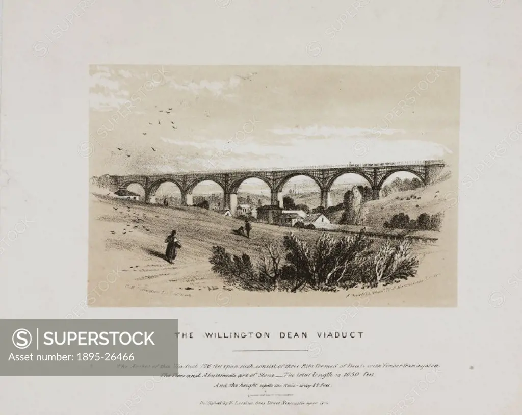 Lithograph by T M Richardson. ´The arches of this viaduct 126 feet span each, consist of three ribs formed of deats with timber framing above. The pie...