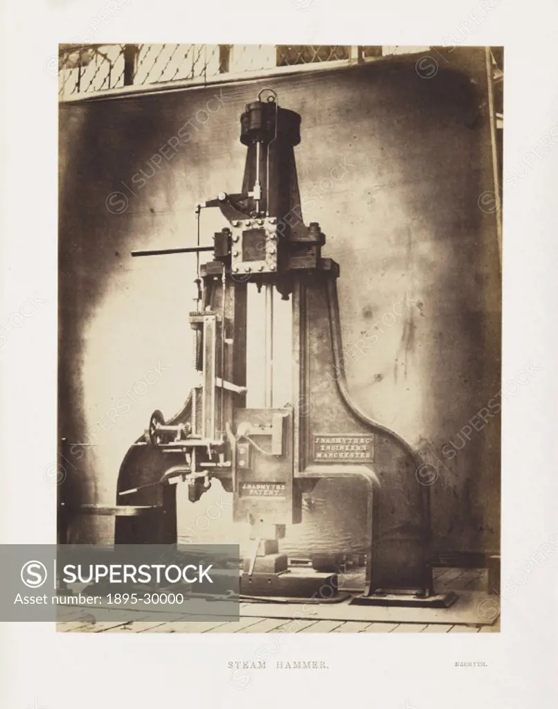 A photograph of a steam hammer, manufactured by James Nasmyth (1808-1890) & Co, Manchester and shown at the Great Exhibition, taken by Claude-Marie Fe...