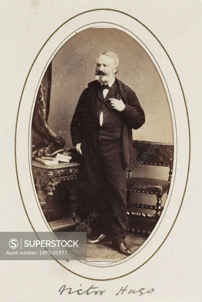 A carte-de-visite portrait of Victor Hugo (1802-1885), taken at the studio of Ghemar Freres, Brussels, in about 1870.  One of the most important Frenc...