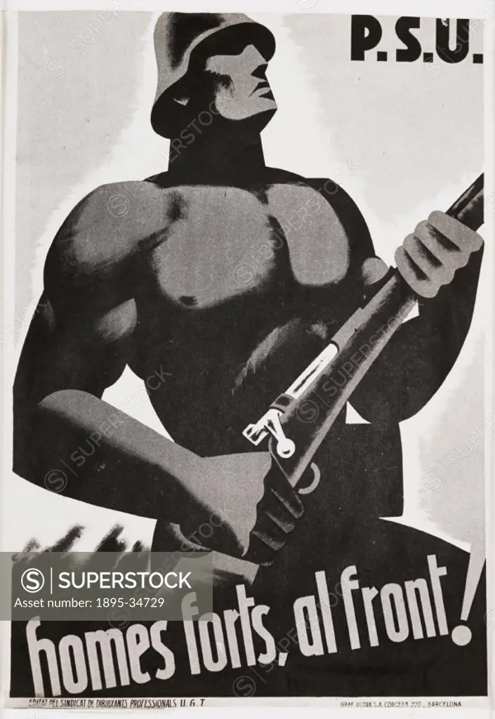 A photograph of a propaganda poster from the Spanish Civil War, taken by Tomlin for the Daily Herald newspaper in about 1936.  P.S.U. stands for Parti...