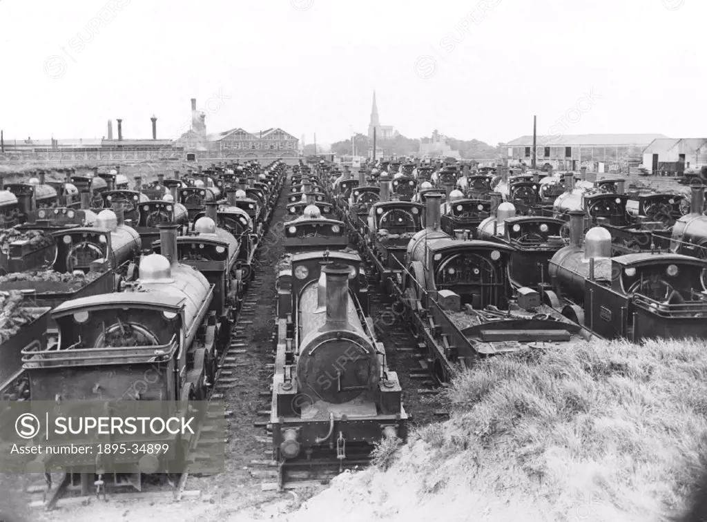 Broad gauge track locomotives, withdrawn from service, about 1895.   Isambard Kingdom Brunel chose to build the Great Western Railway using 7´ 0 1/4´ ...